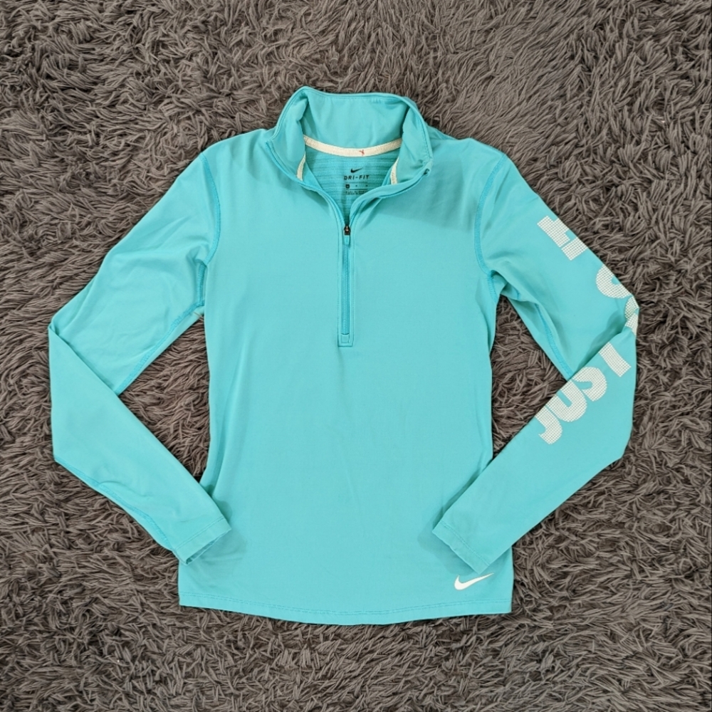 Nike Sweatshirt Women's Medium Turquoise Pullover Just Do It Half Zip Stretch